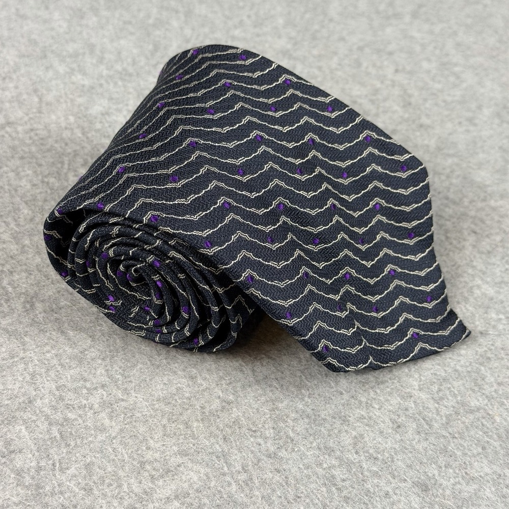 Vintage Garrick Anderson Silk Tie Navy Purple Geometric USA Made Necktie 56x4"